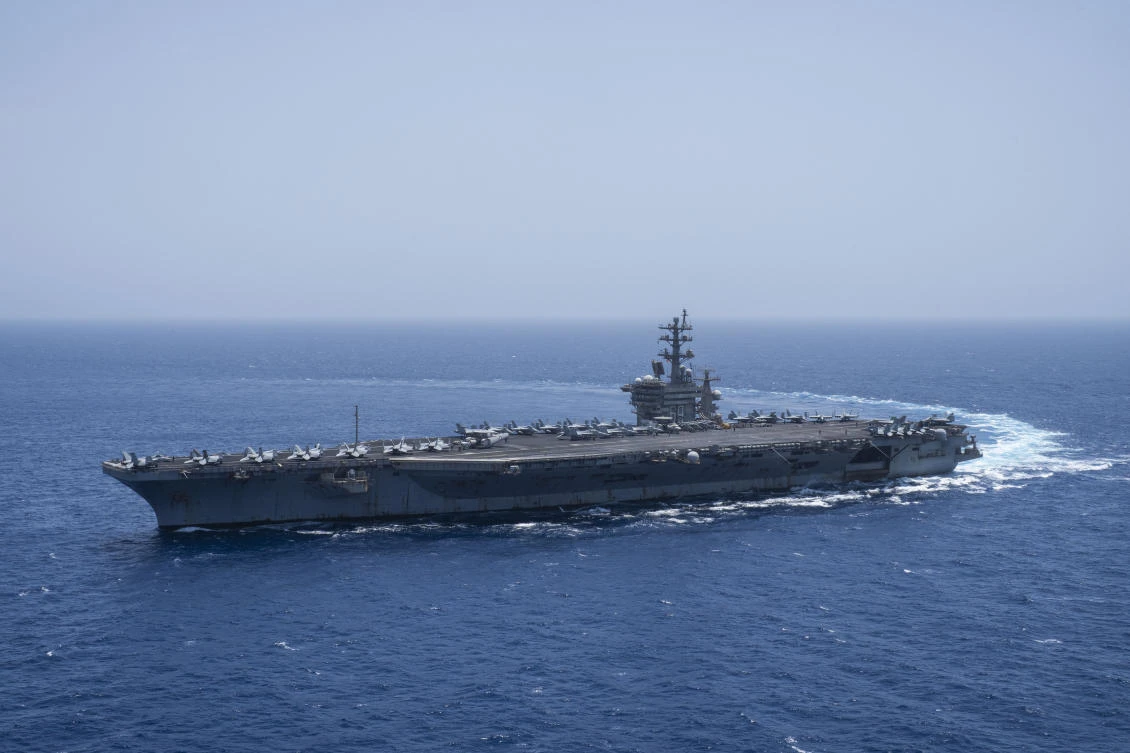 The USS aircraft carrier Dwight D. Eisenhower, also known as ‘IKE’, sails in the Red Sea on Jun. 12, 2024. (AP/File)