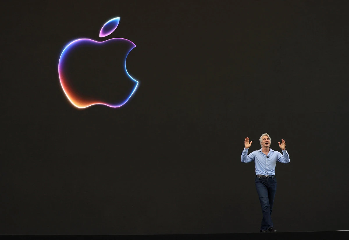 Apple senior vice president of software engineering Craig Federighi speaks at the start of the Apple Worldwide Developers Conference on June 10, 2024 in Cupertino, California. (Getty Images/AFP)
