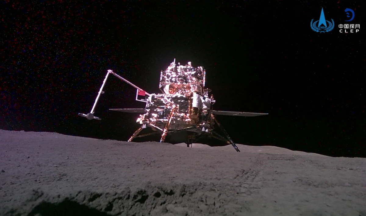 The ascender and lander captured by China’s Chang’e-6 lunar probe after it landed on the moon. (AFP)