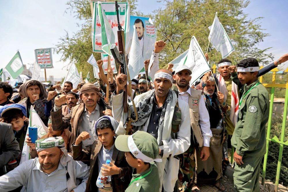 Houthi supporters commemorate Eid Al-Ghadir in Sanaa on June 24, 2024. (AFP)