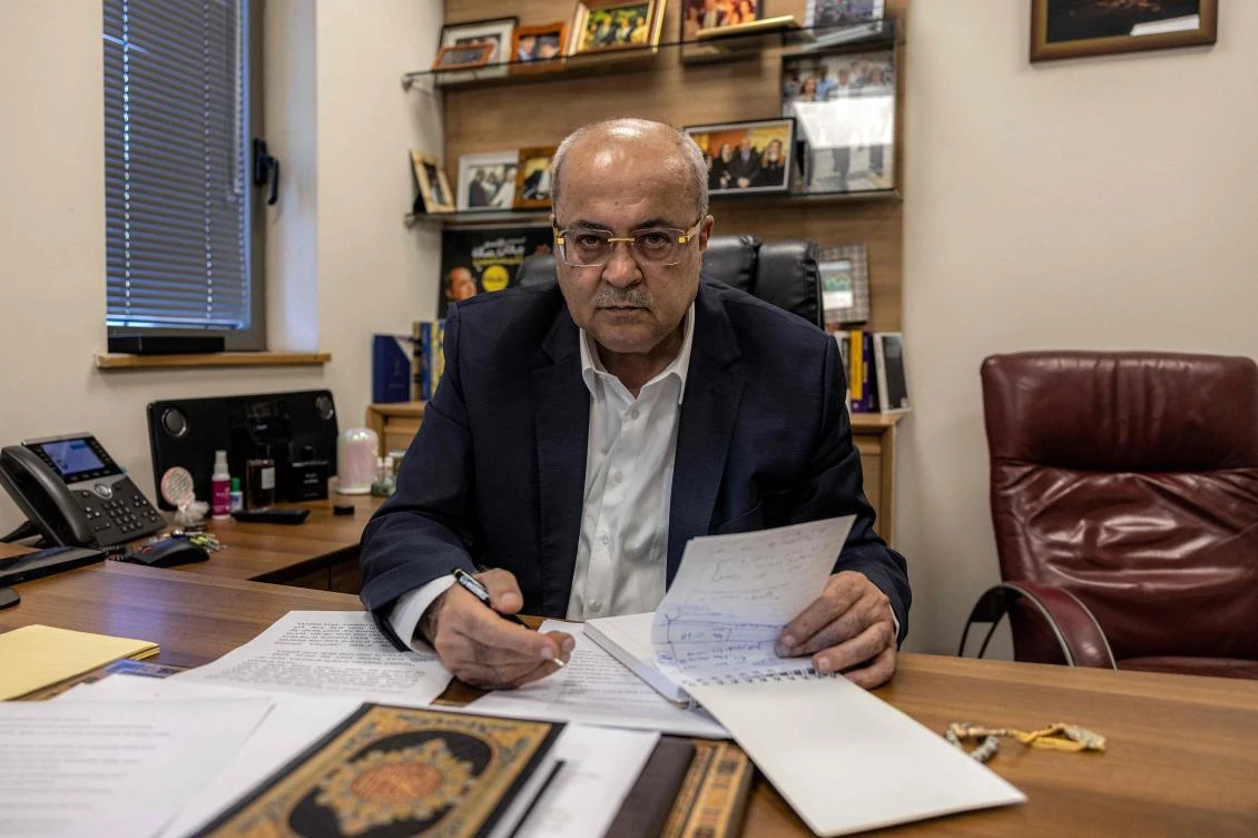 Arab-Israeli parliament member Ahmad Tibi is pictured during an interview with AFP at his office at the Knesset (Israeli parliament) building in Jerusalem on Jun. 25, 2024. (AFP)