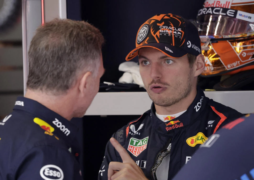 Red Bull’s Max Verstappen with team principal Christian Horner before practice for F1 Austrian Grand Prix, at Red Bull Ring, Spielberg, Austria on Jun. 28, 2024. (Reuters)