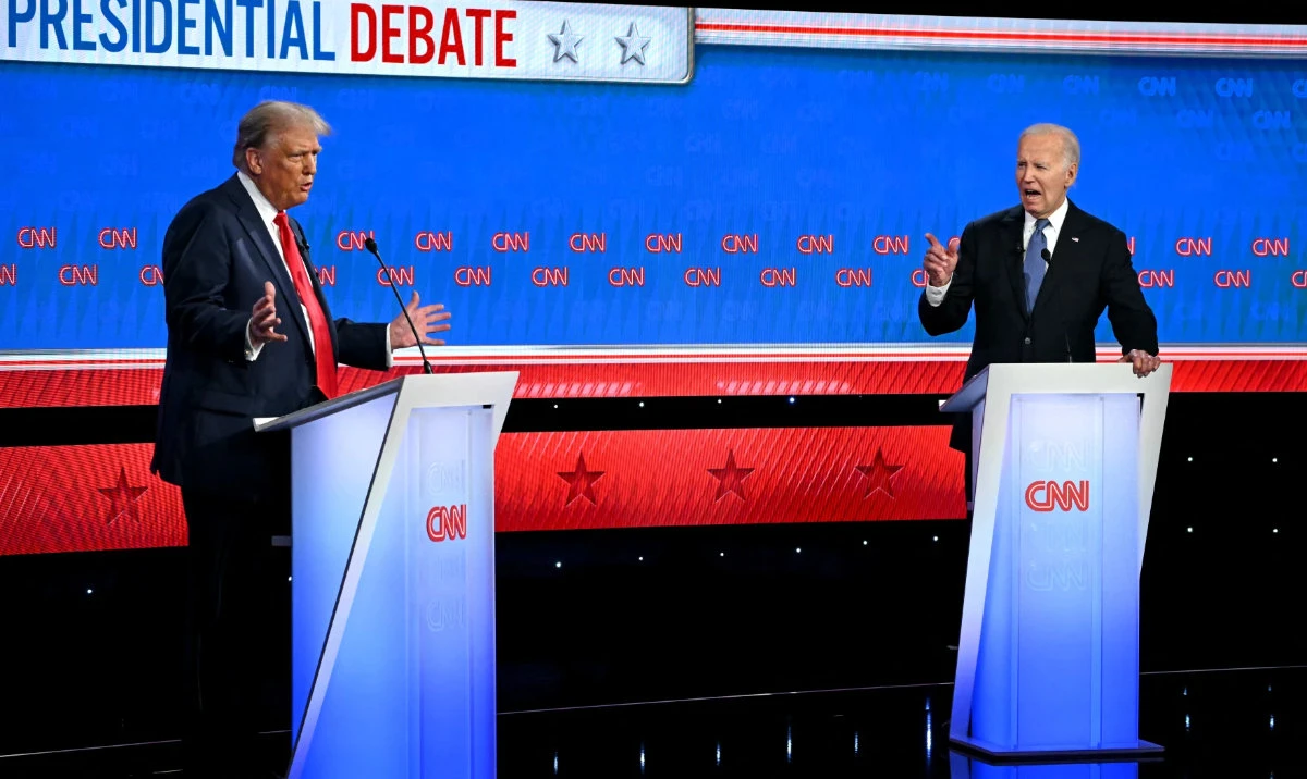 President Biden and former President and Republican presidential candidate Donald Trump participate in the first presidential debate of the 2024 elections at CNN's studios in Atlanta, Ga., on June 27, 2024. (AFP)