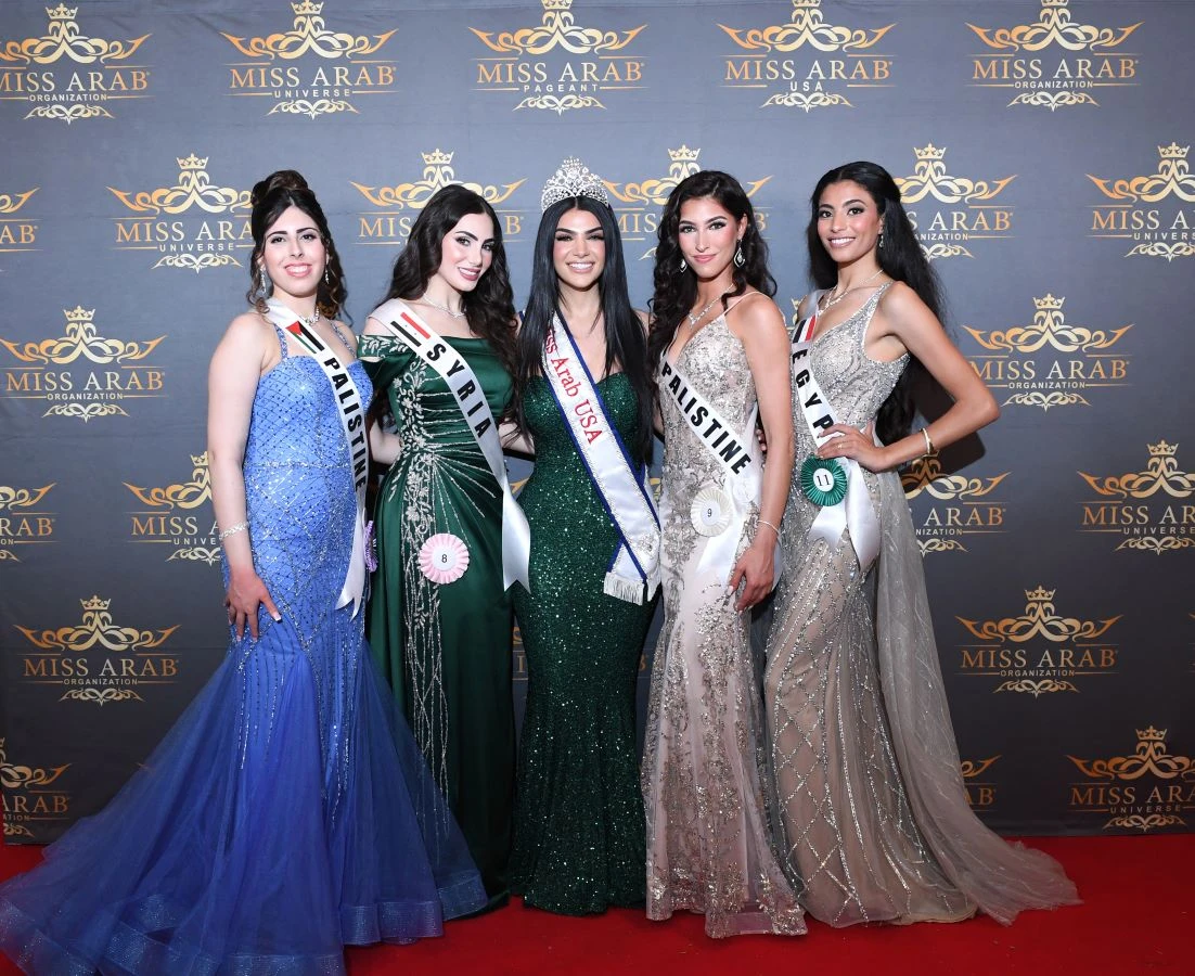 Iraqi American Zenovia Jafar (centre) was over the moon for “having made it” as she was crowned winner of the Miss Arab USA 2024 pageant in Arizona on Sunday. (Supplied)