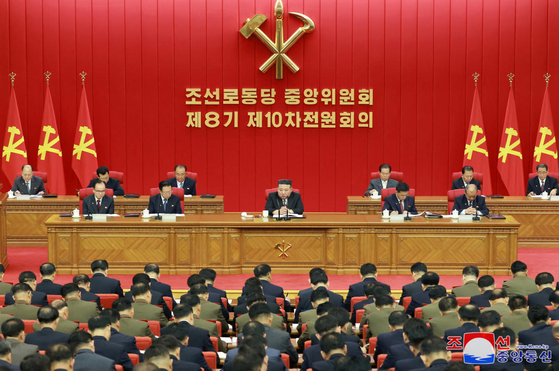 Above, North Korean leader Kim Jong Un chairs a key meeting of the country’s ruling party in Pyongyang on June 28, 2024. Pyongyang has raised its rhetoric following the new US military drill with South Korea and Japan. (KCNA via Reuters)