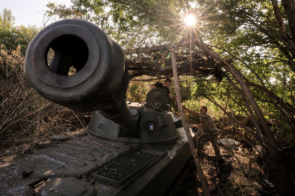 Above, Ukrainian servicemen at the frontline near the town of Chasiv Yar in Donetsk region on June 30, 2024. (Press Service of the 24th King Danylo Separate Mechanized Brigade of the Ukrainian Armed Forces via Reuters)