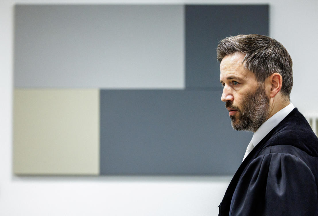 State prosecutor Benedikt Bernzen arrives for the trial of Bjoern Hoecke, most prominent member of the far-right Alternative for Germany's (AfD) hard-line wing, on the day of Hoecke's expected verdict on charges of using a banned Nazi slogan at a rally, in Halle, Germany, July 1, 2024. (Reuters)