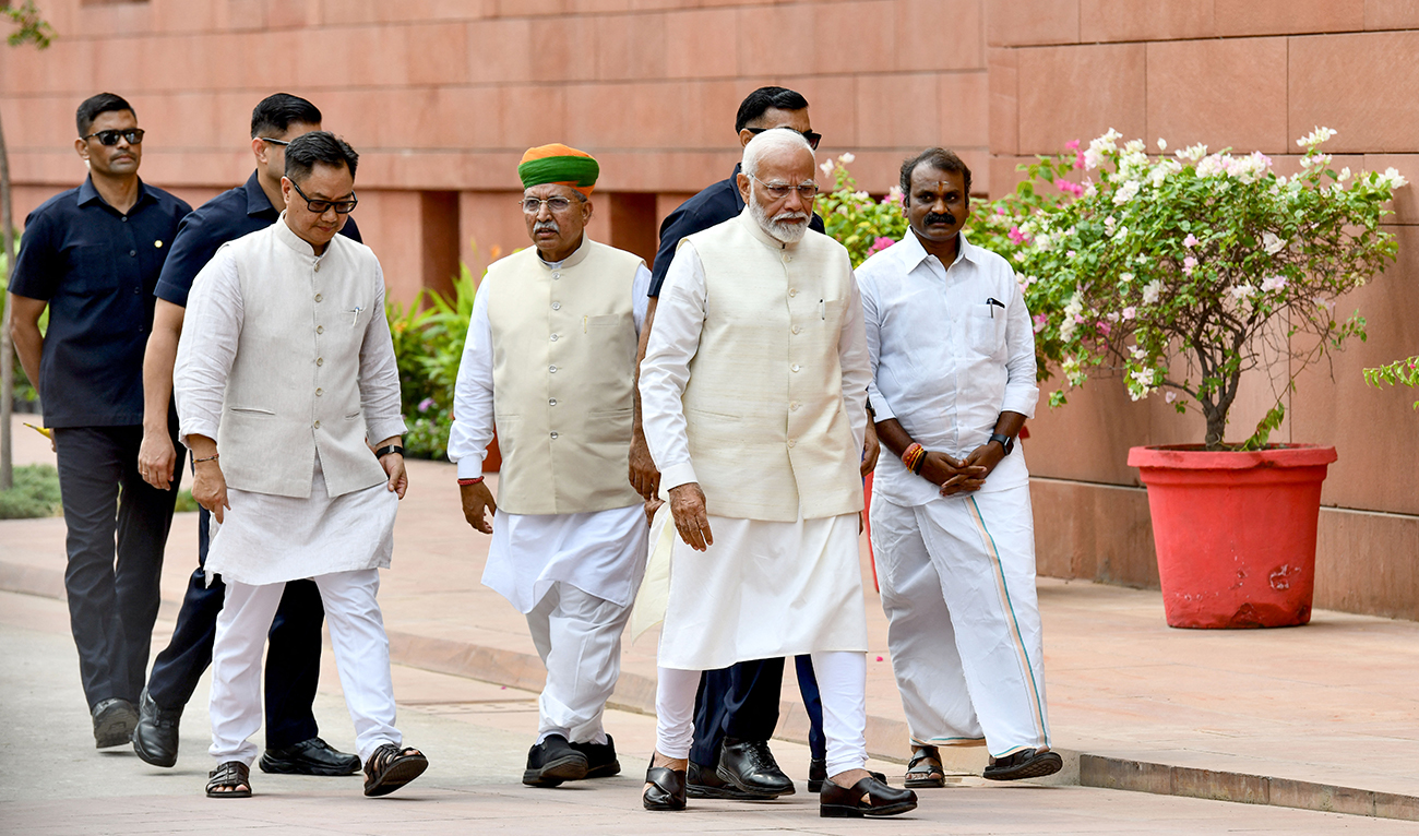 India's Prime Minister Narendra Modi (2R) arrives before the opening of the first parliamentary session at the Parliament in New Delhi on June 24, 2024. (AFP/File)
