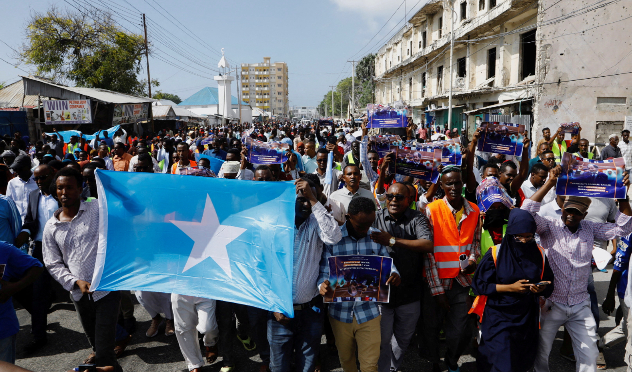 Somali people march against the Ethiopia-Somaliland port deal at the Yarisow stadium in Mogadishu, Somalia January 3, 2024. (Reuters/File)