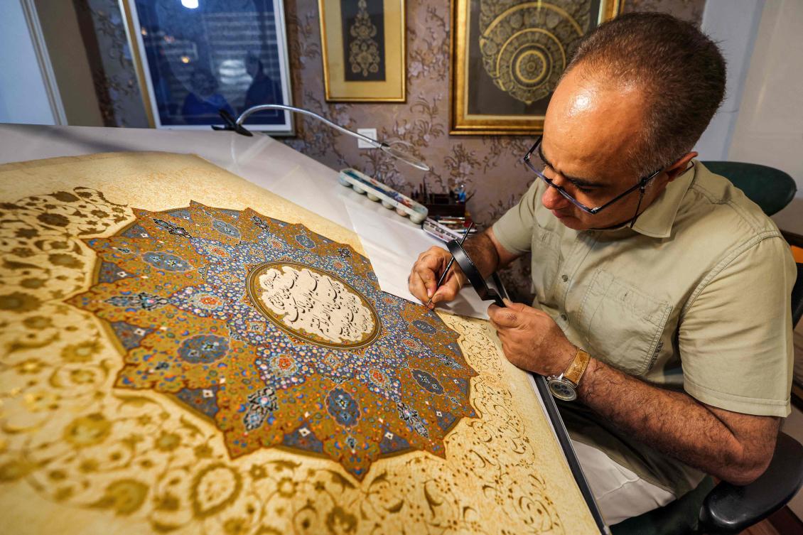 Iranian artist Mohammad Hossein Aghamiri sometimes labors for six months on a single design, very carefully — he knows any crooked line could ruin his sketch. In the age of AI-assisted graphic design on computer screens, the centuries-old tradition of Persian illumination offers an antidote to rushing the creative process. (AFP)