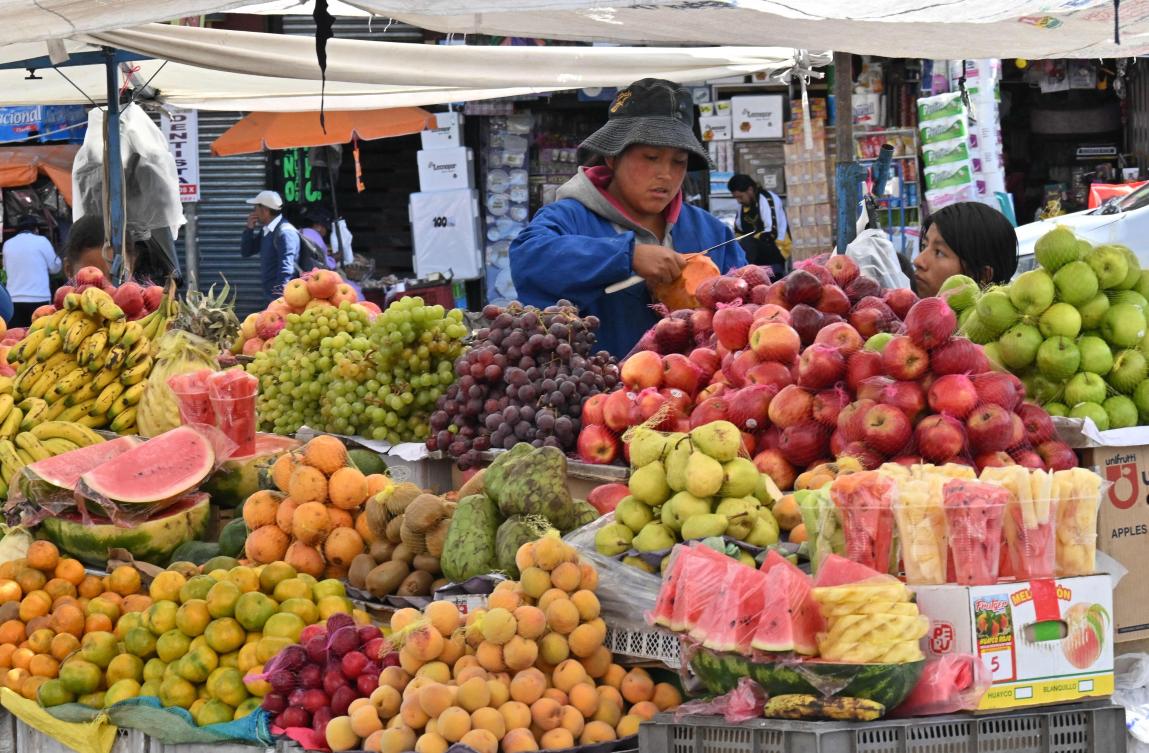 A woman sells fruit at a street market in the Villa Fatima neighborhood of La Paz. (AFP)