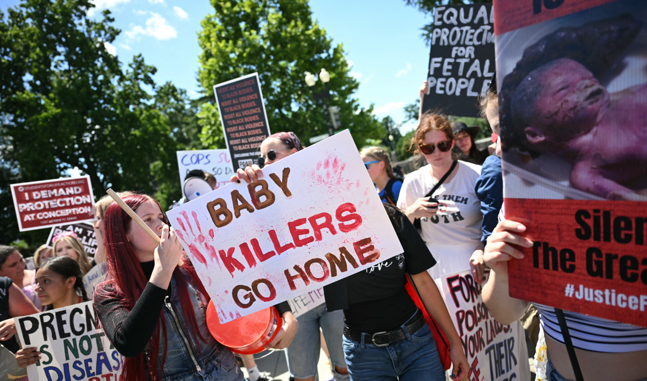 Anti-abortion activists protest as reproductive rights activists demonstrate in front of the US Supreme Court in Washington, DC, on June 24, 2024. (AFP/File)