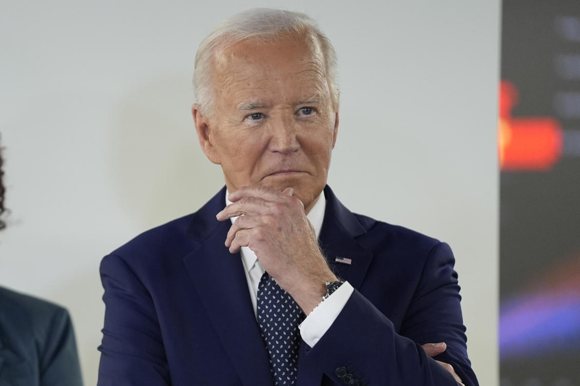 President Joe Biden listens during a visit to the D.C. Emergency Operations Center, Tuesday, July 2, 2024, in Washington. (AP Photo)