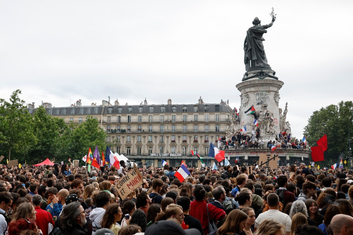 Demonstrators take part in a rally against the far-right at Place de la Republique in Paris on July 3, 2024, ahead of the second round of France's legislative elections (AFP)