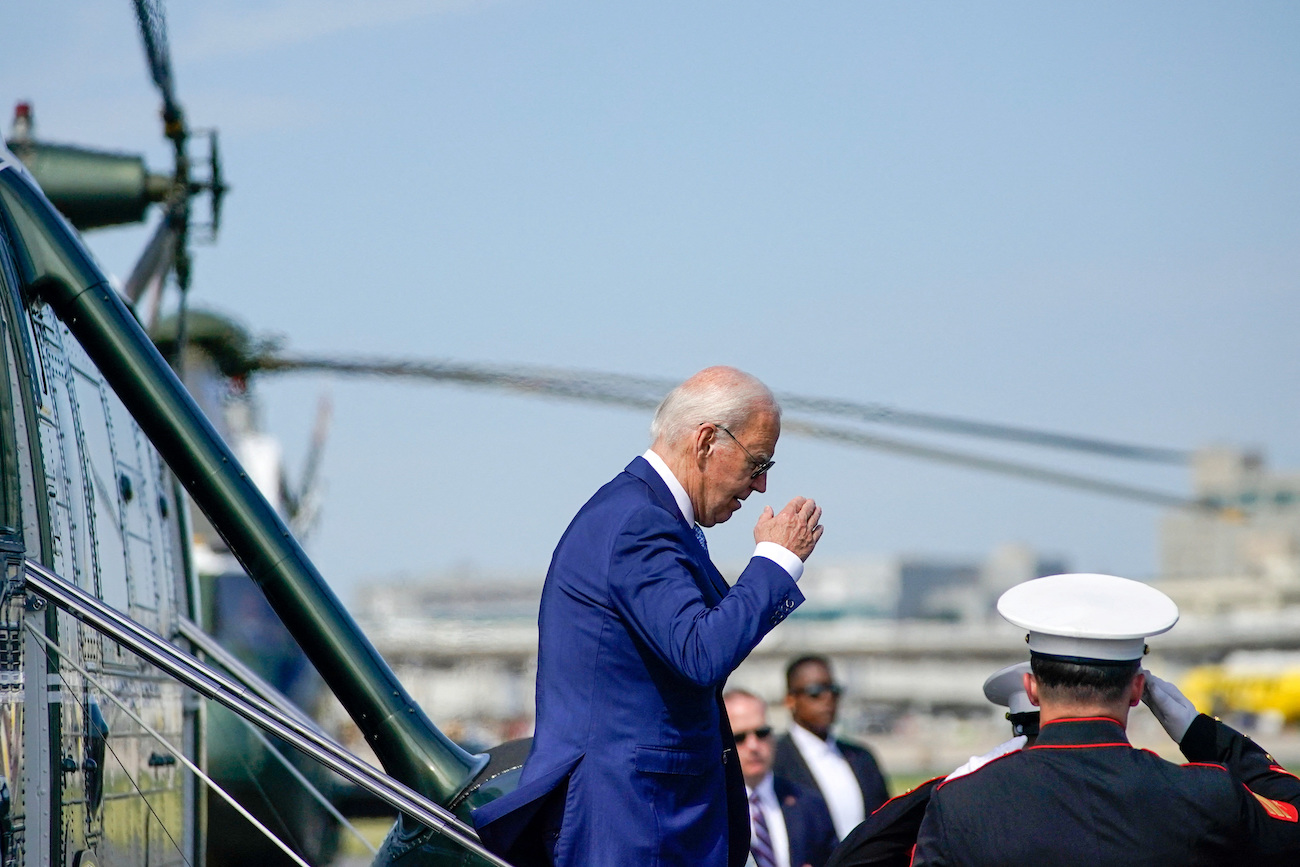 US President Joe Biden disembarks Marine One as he arrives for multiple campaign stops in Pennsylvania, US, July 7, 2024. (Reuters)