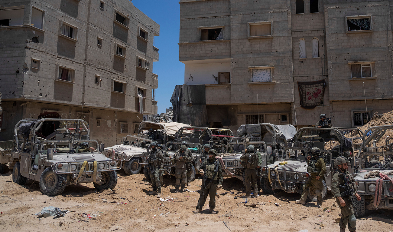 Israeli soldiers gather in the southern Gaza Strip, Wednesday, July 3, 2024. (AP)