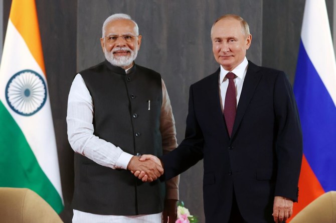 Indian Prime Minister Narendra Modi and Russian President Vladimir Putin met in person in September 2022 in Uzbekistan, at a summit of the Shanghai Cooperation Organization bloc. (AP/File)