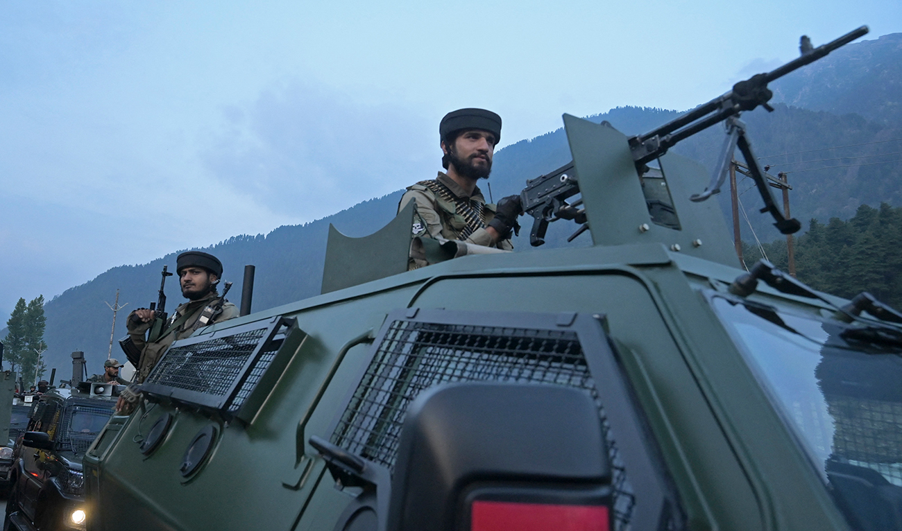 Indian soldiers provide security as Hindu devotees begin their pilgrimage to the cave shrine of Amarnath from a base camp in Pahalgam on June 29, 2024. (AFP/File)