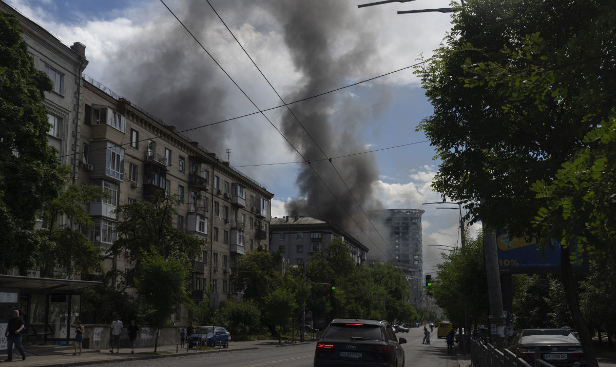 Smoke rises up after Russia's massive missile attack in central Kyiv, Ukraine, Monday, July 8, 2024. (AP)