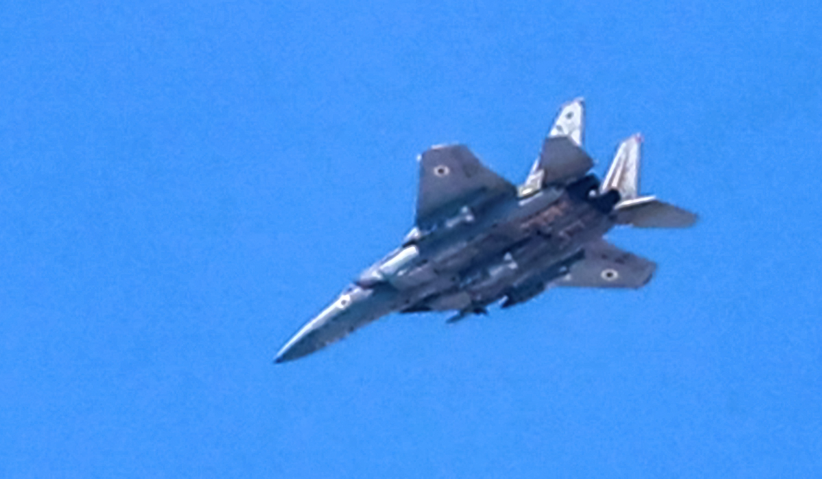 An Israeli air force fighter aircraft flies over in Jabalia in the northern Gaza Strip on May 14, 2024. (AFP file photo)