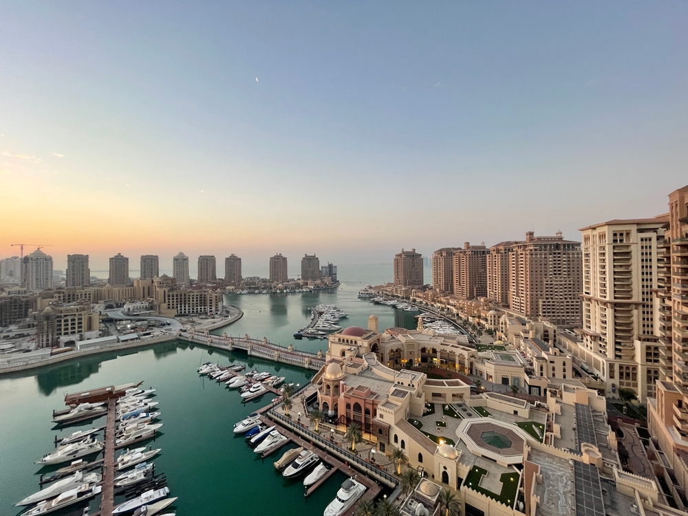 View of the Marina and residential buildings on Pearl Island in Doha. Shutterstock