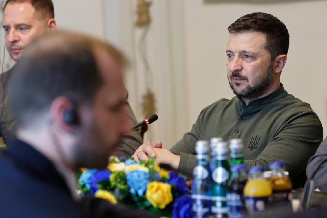 Ukrainian President Volodymyr Zelensky attends talks with Polish President Andrzej Duda (Not in picture) in Warsaw, Poland on Jul. 8, 2024, ahead of NATO’s 75th anniversary leader’s summit. (AFP)