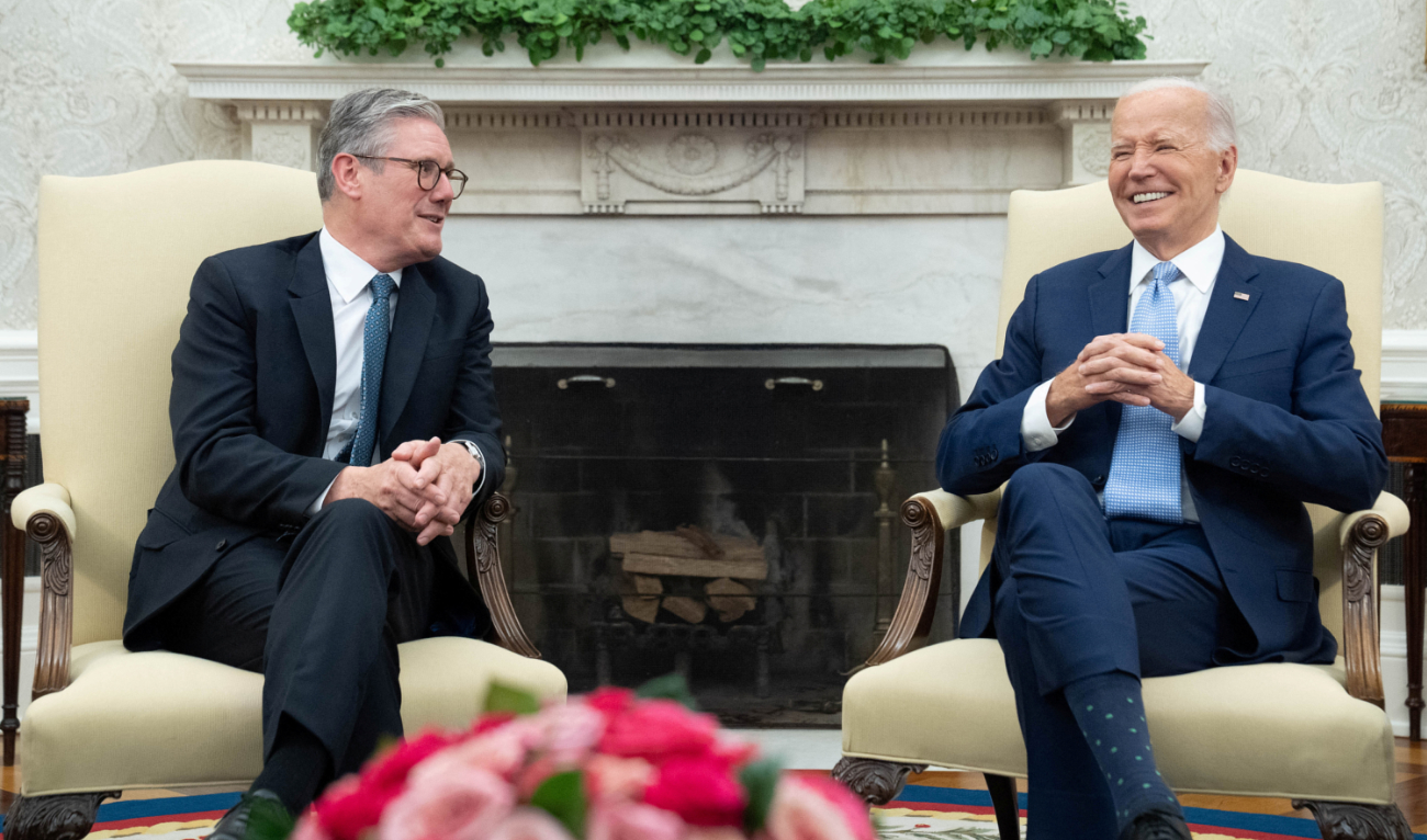 Britain’s Prime Minister Sir Keir Starmer meets US President Joe Biden at the White House in Washington DC, during his visit to the US to attend the Nato 75th anniversary summit, July 10, 2024. (Reuters)
