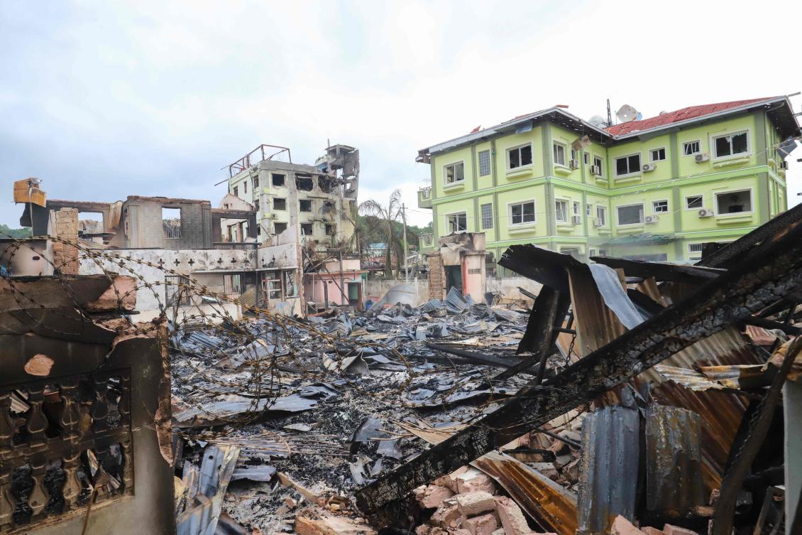 Above, a destroyed house following fighting between Myanmar’s military and an ethnic armed group in Kyaukme in Myanmar’s northern Shan State on July 1, 2024. (AFP)