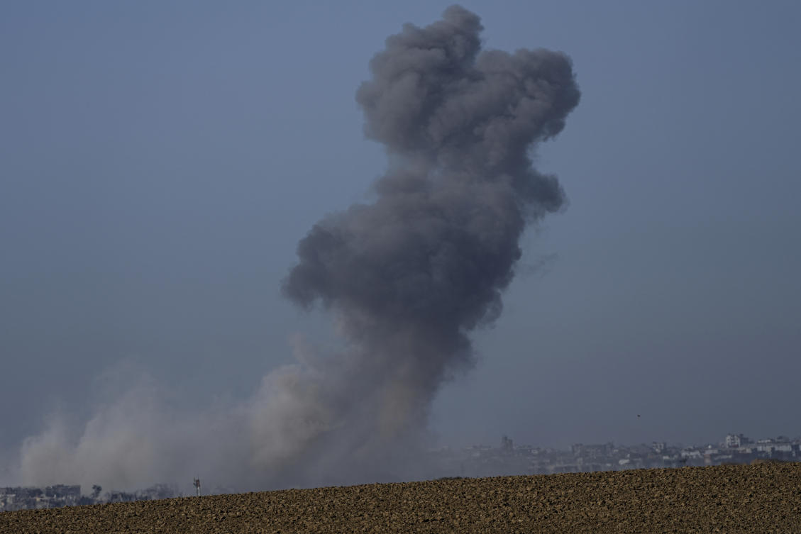 Smoke rises following an Israeli airstrike in the Gaza Strip, as seen from southern Israel, ON July 11, 2024. (AP)
