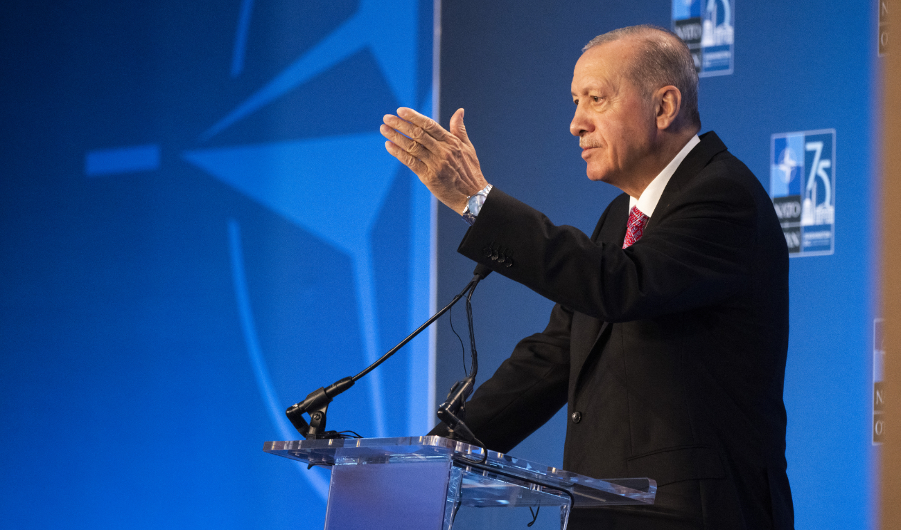 Turkish President Recep Tayyip Erdogan speaks during a press conference on the sidelines of the NATO 75th anniversary summit at the Walter E. Washington Convention Center in Washington, DC, July 11, 2024. (AFP)
