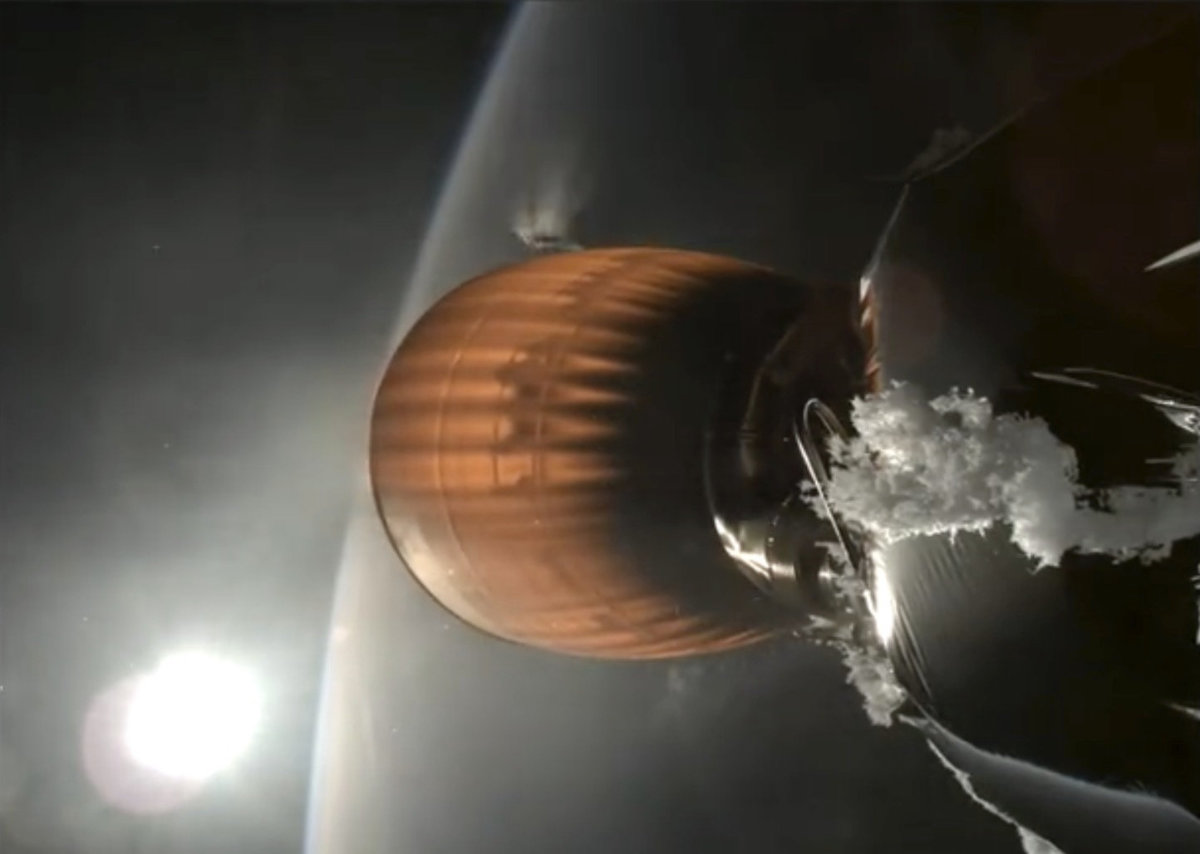 This image from video provided by SpaceX shows the upper stage engine of a SpaceX Falcon 9 rocket, which blasted off from California on July 11, 2024. (SpaceX via AP)