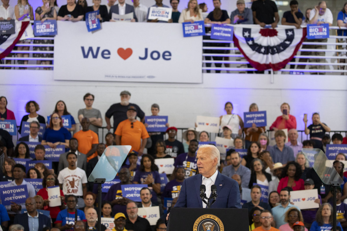 US President Joe Biden addresses supporters at a campaign event at Renaissance High School on July 12, 2024 in Detroit, Michigan. (Getty Images /AFP)