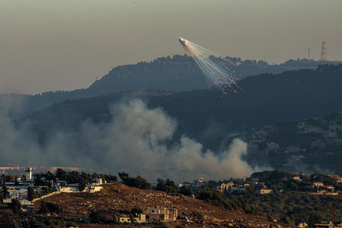 Smoke from Israeli bombardment billows in Kfarkila in southern Lebanon on Jul. 12, 2024 amid ongoing cross-border tensions as fighting continues between Israel and Hamas in the Gaza Strip. (AFP)