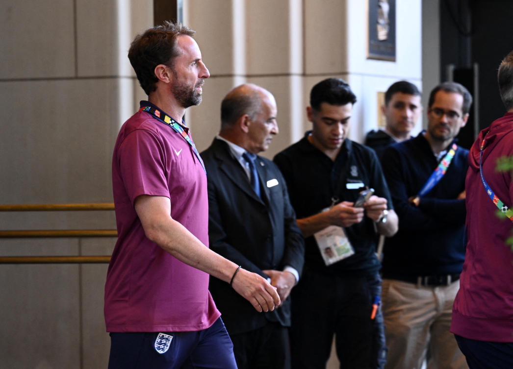 England manager Gareth Southgate arrives at the team hotel in Berlin ahead of their Euro 2024 Final against Spain on Sunday, on Jul. 13, 2024. (Reuters)