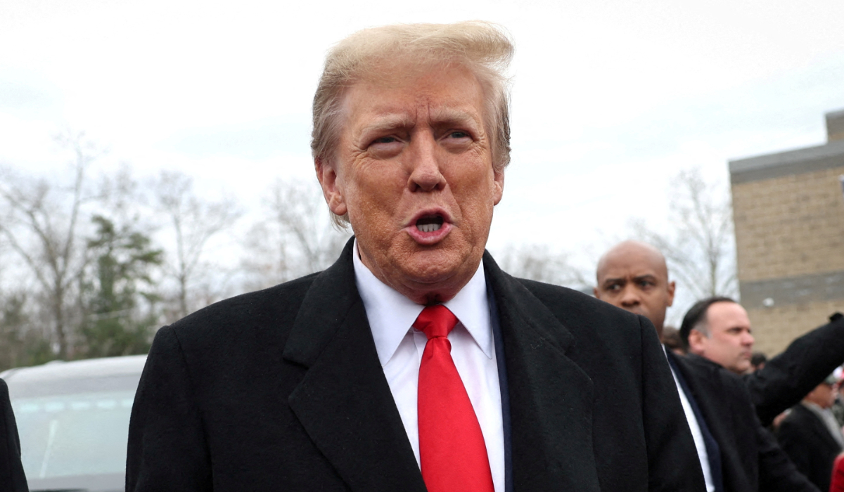 Former US President and Republican presidential candidate Donald Trump speaks as he makes a visit to a polling station on election day in the New Hampshire presidential primary, in Londonderry, New Hampshire, US, January 23, 2024. (REUTERS file photo)