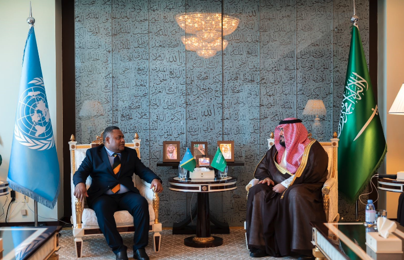 Minister of Economy and Planning Faisal Al-Ibrahim with the Solomon Islands’ Minister of Planning and Development Rexson Ramofafia. Ministry of Economy and Planning.