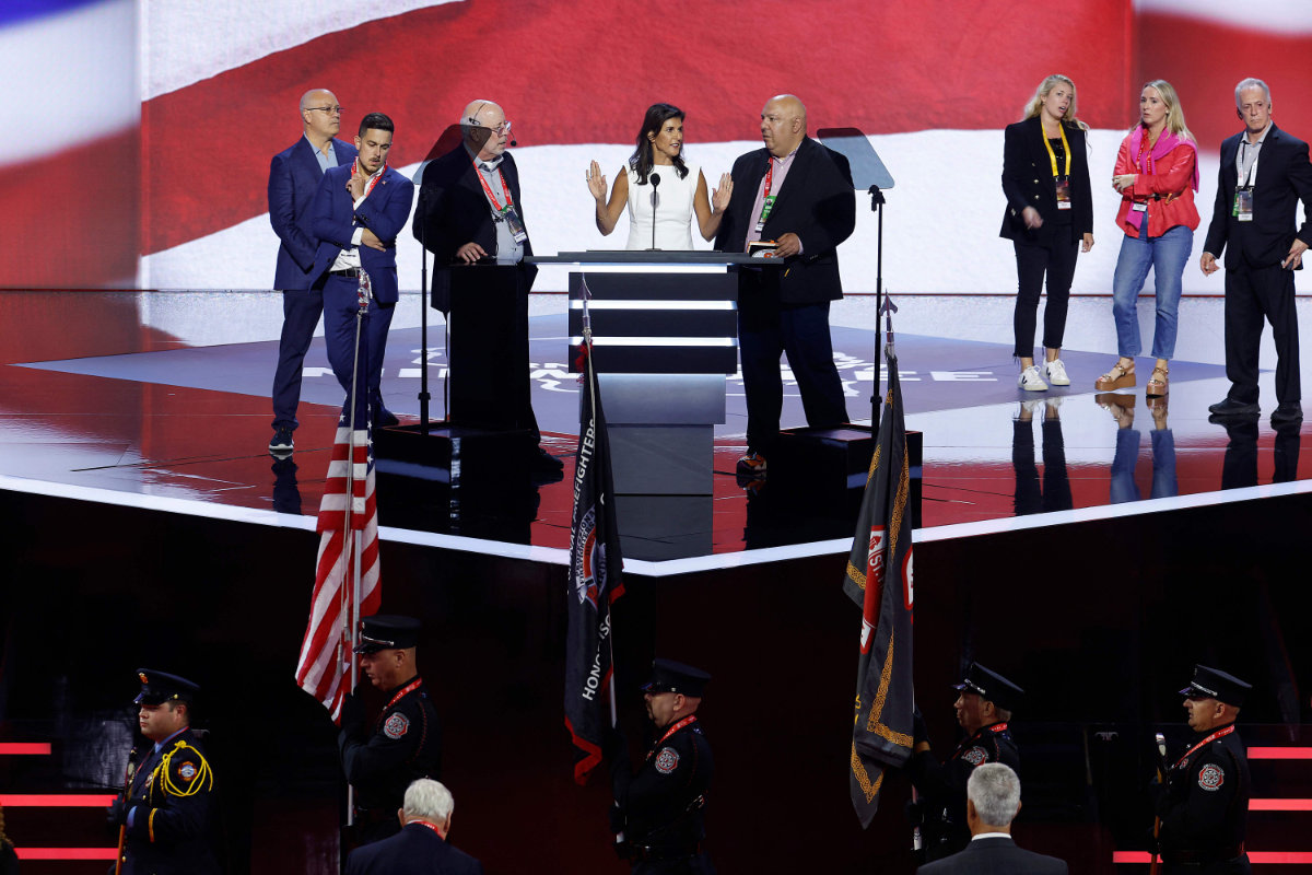 Former presidential candidate Nikki Haley speaks during preparations for the second day of the Republican National Convention at the Fiserv Forum on July 16, 2024 in Milwaukee, Wisconsin. (Getty Images/AFP)