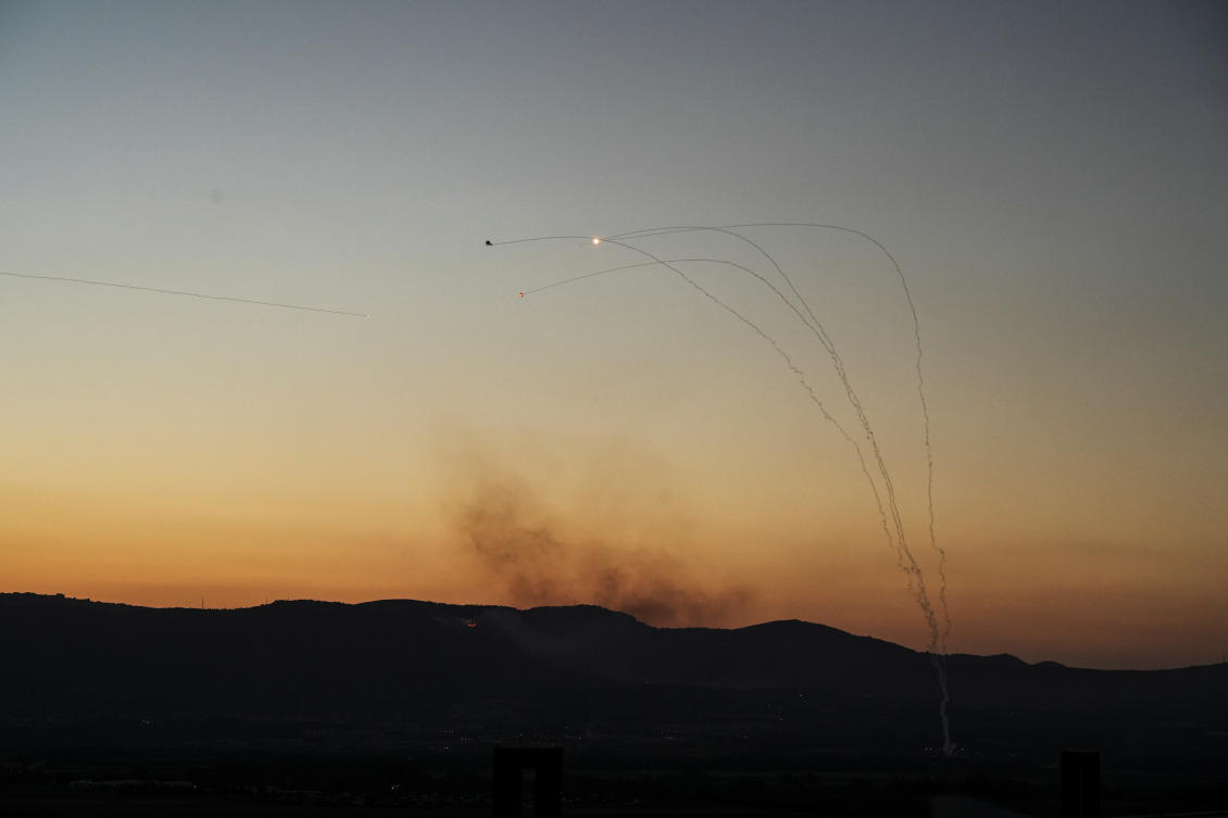 Israeli air defenses intercept rockets launched from Lebanon on July 16, 2024. (Reuters)