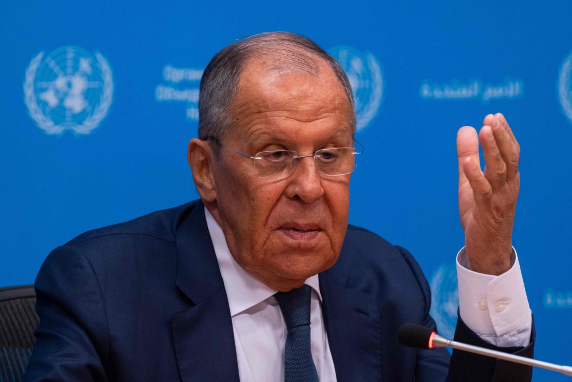 Sergey Lavrov, Minister for Foreign Affairs of the Russian Federation, holds a press briefing at the United Nations headquarters on July 17, 2024 in New York City. (AFP)