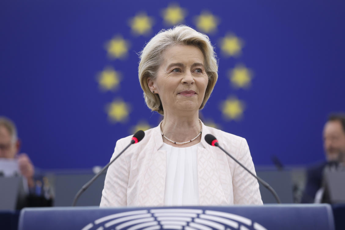 Ursula von der Leyen was making her final pitch Thursday to lawmakers at the European Parliament ahead of a vote on whether to grant her a second five-year term as president of the European Union's executive commission. (AP)