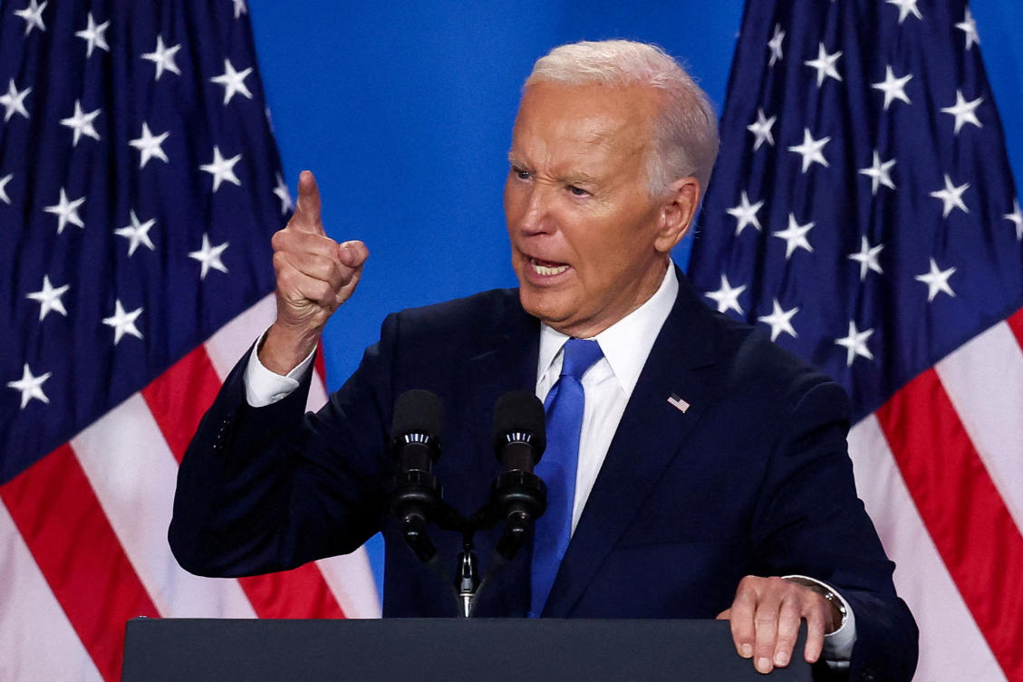 US President Joe Biden gestures as he speaks at a press conference during NATO’s 75th anniversary summit, in Washington. (File/Reuters)