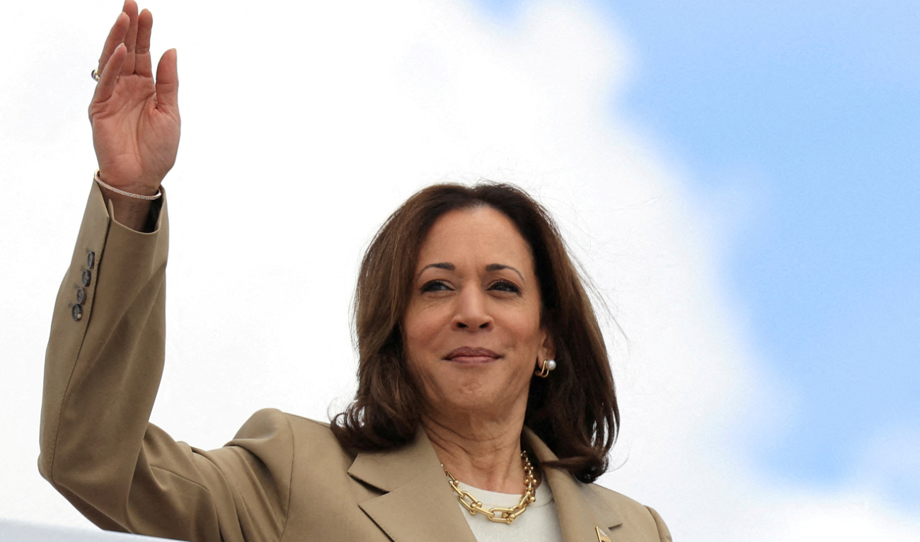 US Vice President Kamala Harris waves as she boards Air Force Two to depart on campaign travel to Philadelphia, Pennsylvania, at Joint Base Andrews, Maryland, US, July 13, 2024. (Reuters/File)