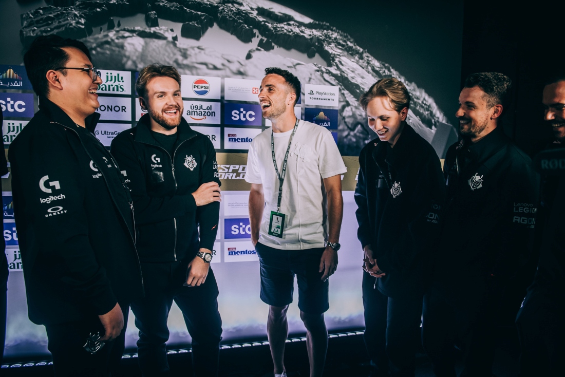 Liverpool and Portugal star Diogo Jota with G2 Counter-Strike 2 gamers at the Esports World Cup in Riyadh. (SUPPLIED)