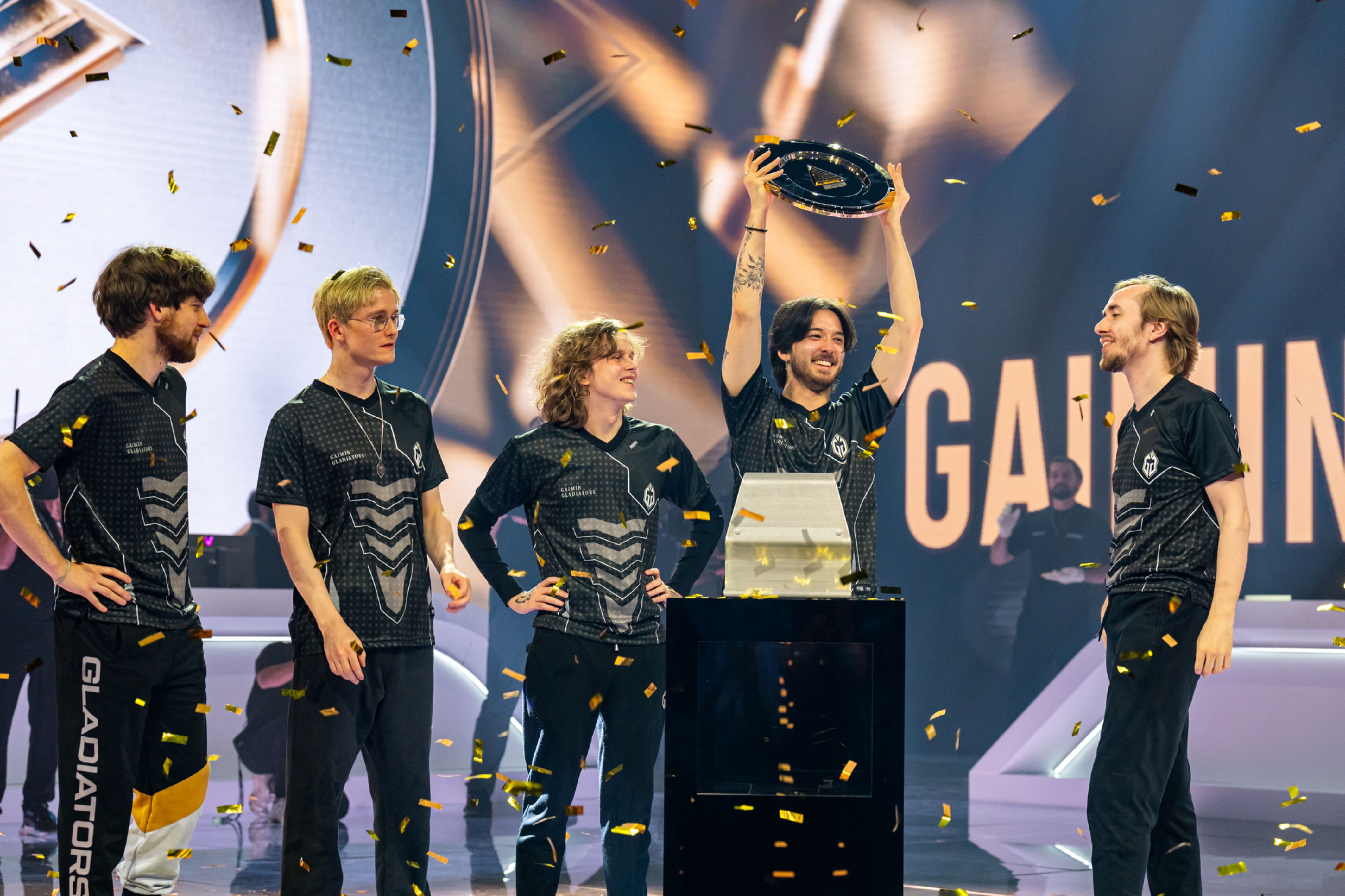Gaimin Gladiators celebrate winning the Dota 2 Riyadh Masters at the Esports World Cup. (Supplied)