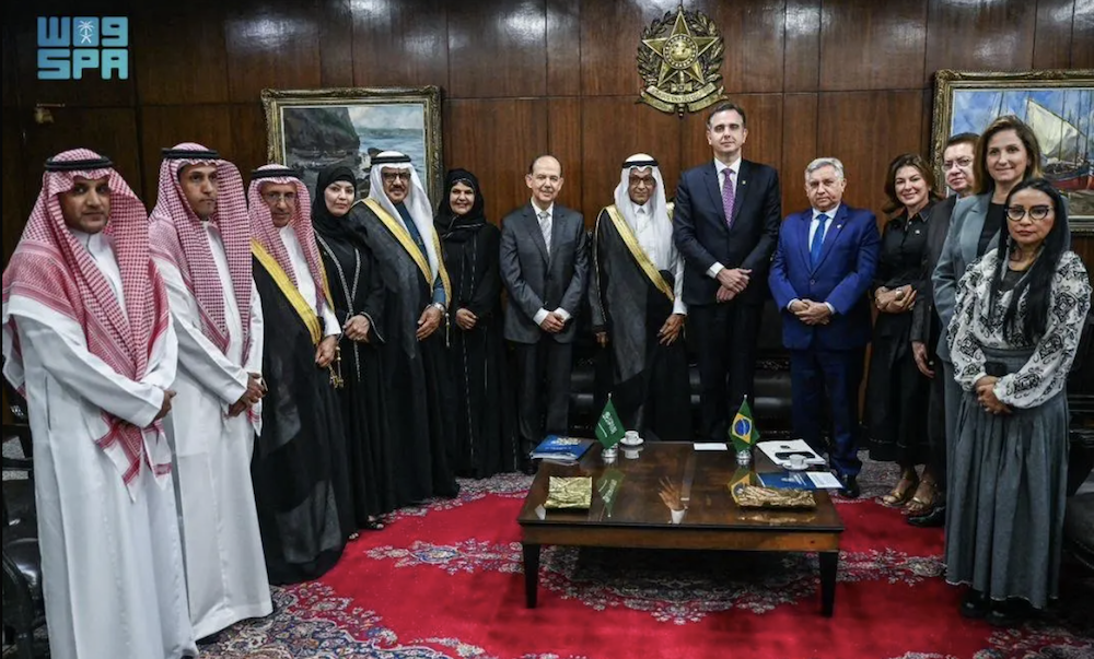 Members of Saudi Arabia’s Shoura Council recently held discussions with Rodrigo Pacheco, president of Brazil’s senate, on boosting cooperation between the two nations. (SPA)