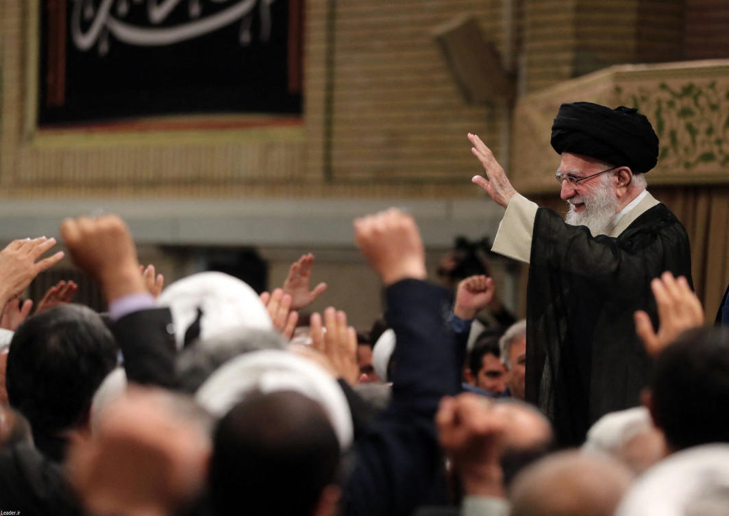 A handout picture made available by the office of Iran's Supreme Leader Ayatollah Ali Khamenei, shows him greeting Iranian members of parliament, in Tehran on July 21, 2024. (File/AFP)