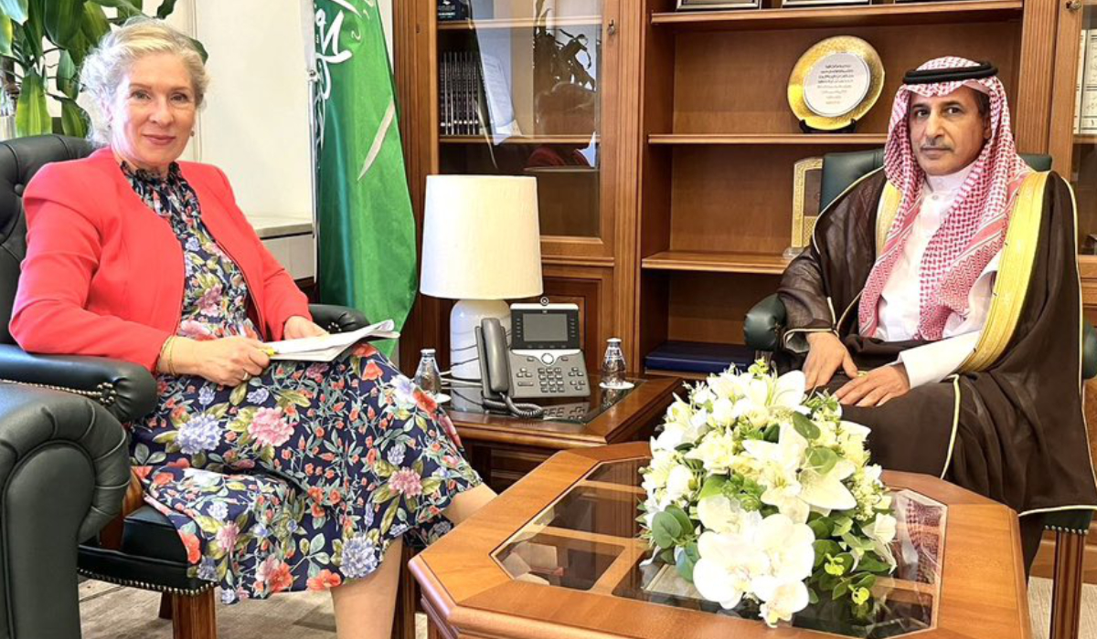 Dr. Saud Al-Sati holds talks with Yasmine Chatila in Riyadh. (Supplied)