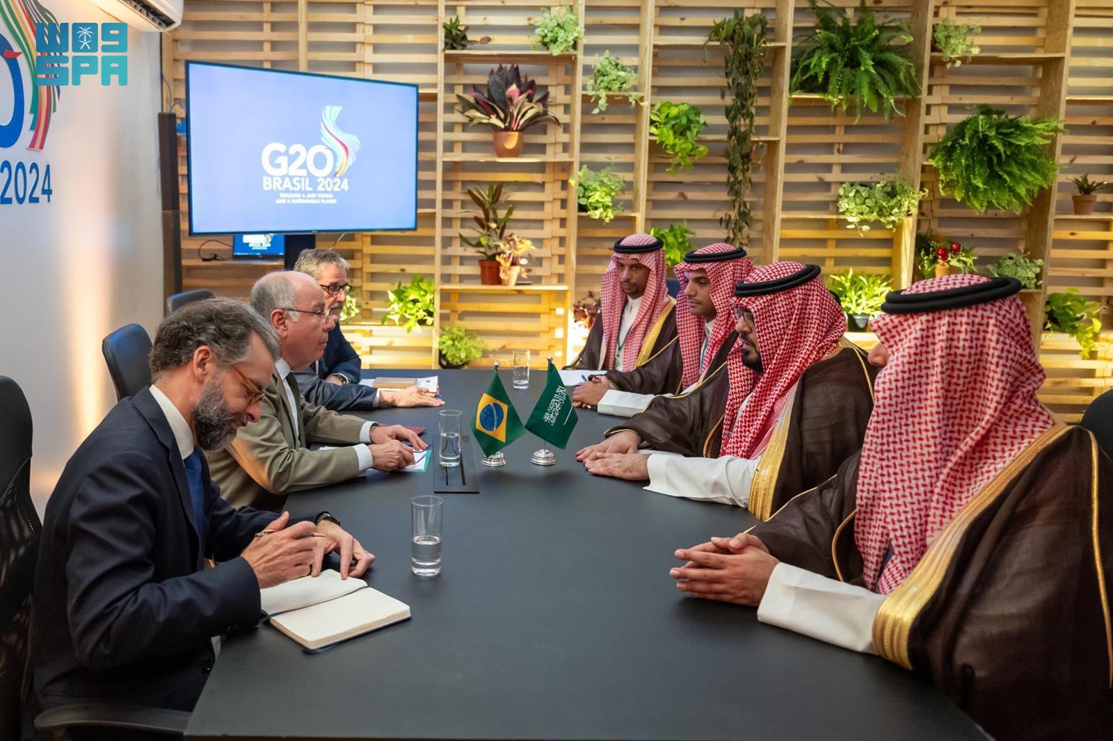 Alibrahim held discussions with Brazil’s Foreign Affairs Minister Mauro Vieira on the latter’s agenda while holding the presidency of the G20. (SPA)