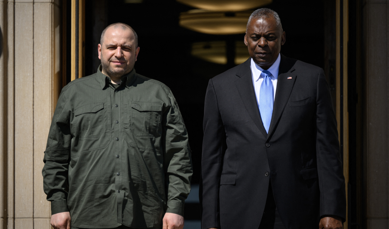 US Defense Secretary Lloyd Austin welcomes Ukrainian Defense Secretary Rustem Umerov to the Pentagon in Washington, DC, on July 2, 2024. (AFP/File)