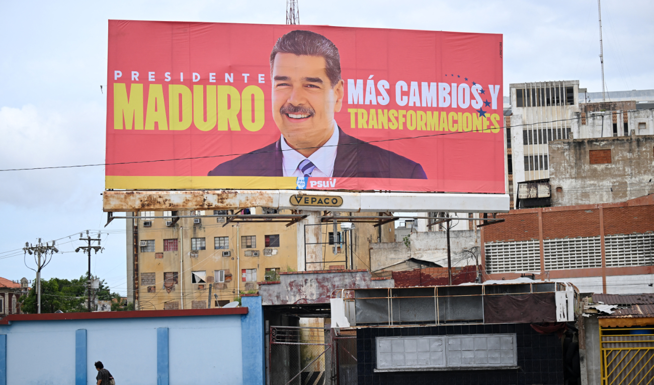 A billboard of Venezuelan President and presidential candidate Nicolas Maduro is seen in Maracaibo, Zulia State, Venezuela, on July 24, 2024. (AFP)